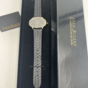 Vintage Joan Rivers Watch Women Silver Tone Oval Black Woven Leather In Box